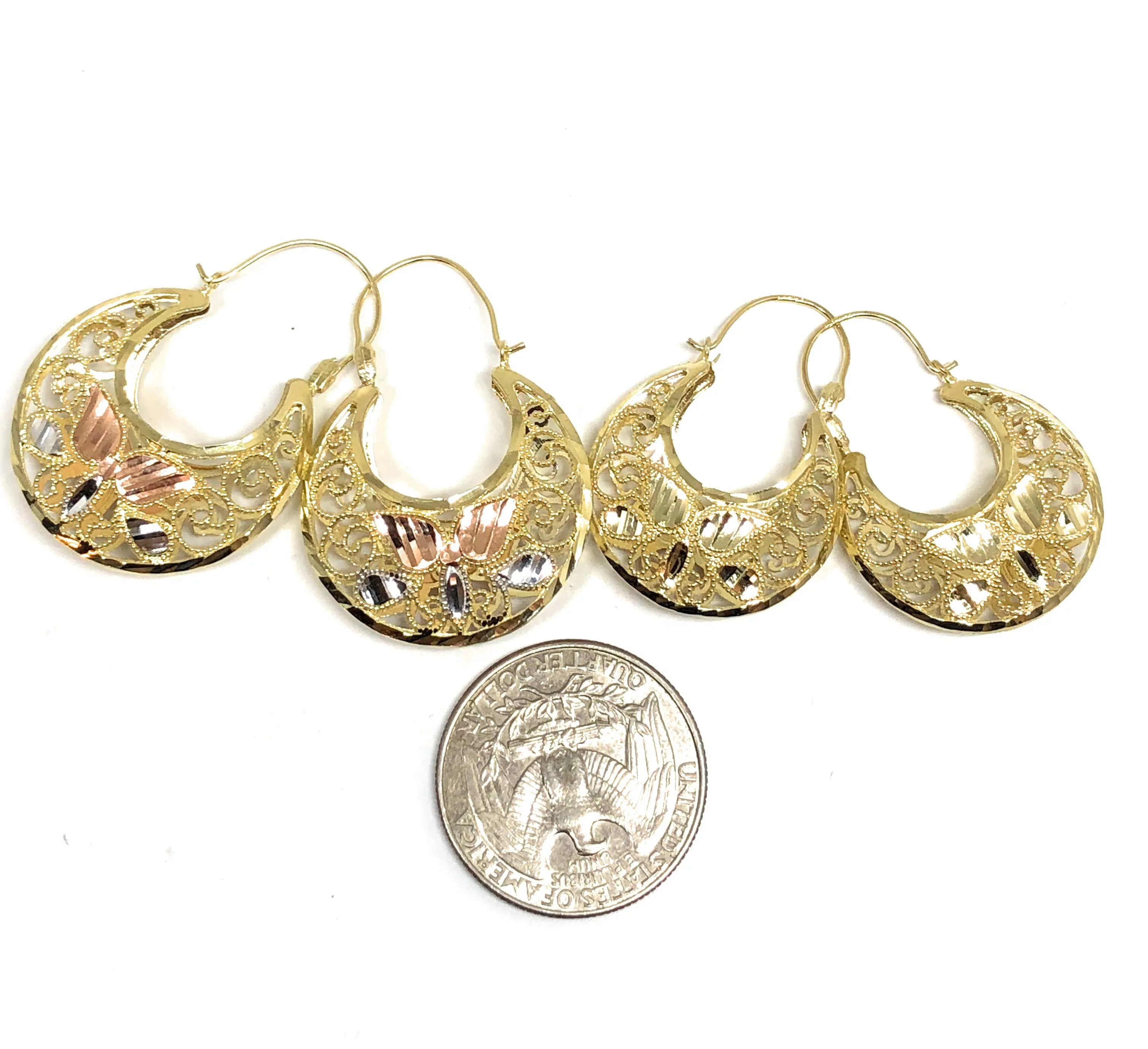 10k Solid Gold Flower Filigree Basket Earrings