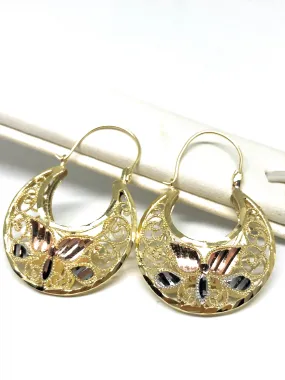 10k Solid Gold Flower Filigree Basket Earrings