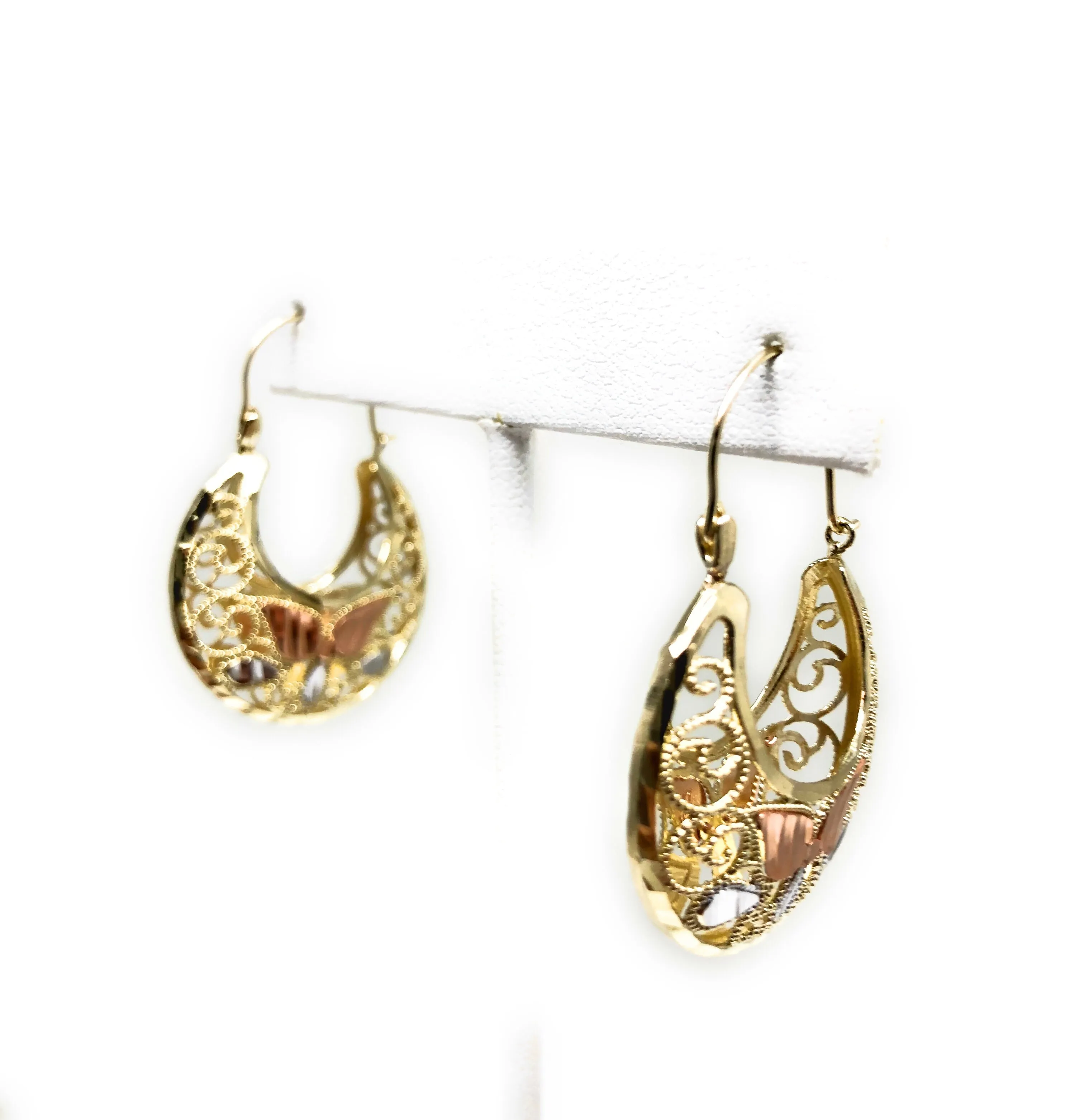 10k Solid Gold Flower Filigree Basket Earrings