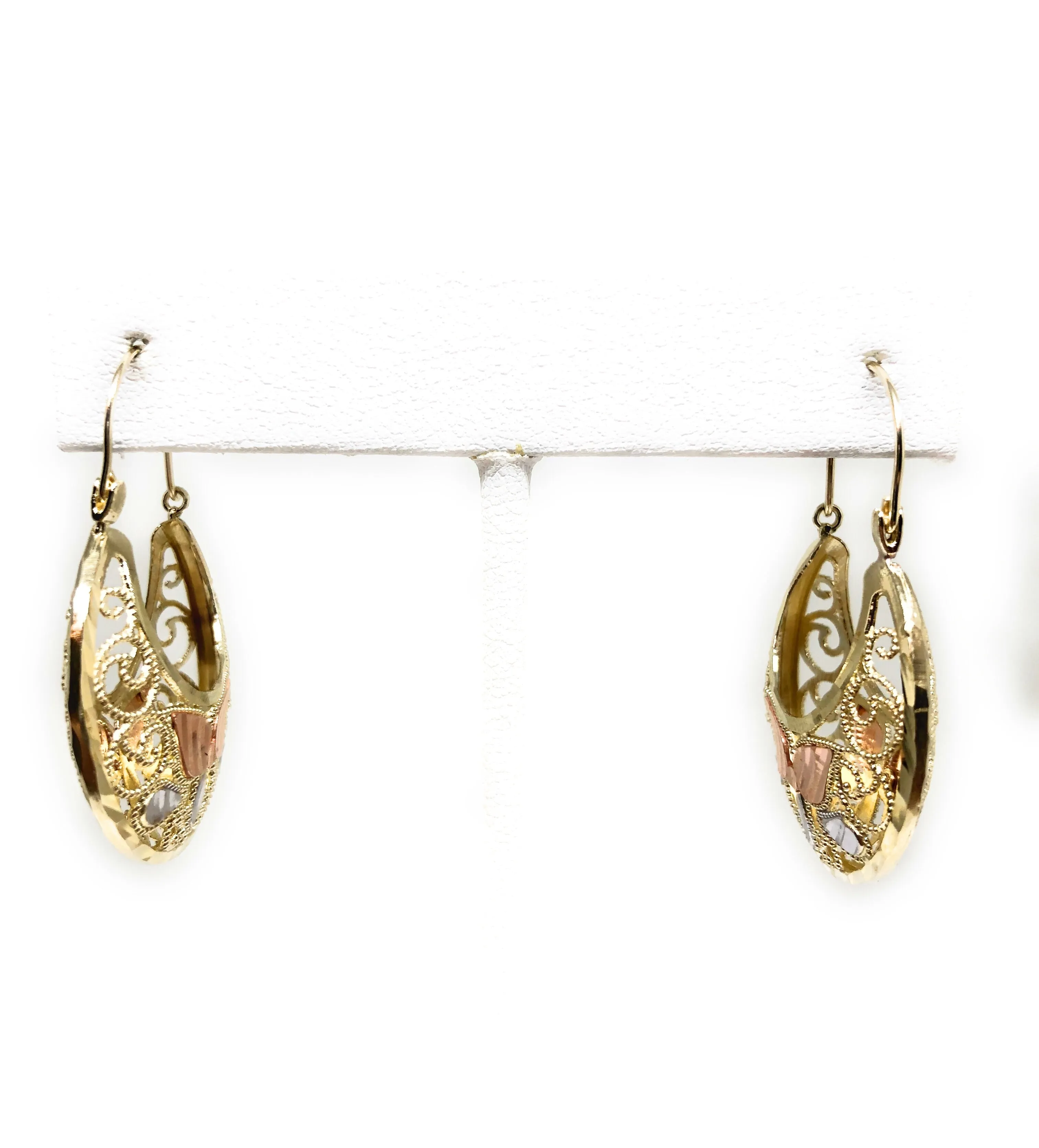 10k Solid Gold Flower Filigree Basket Earrings