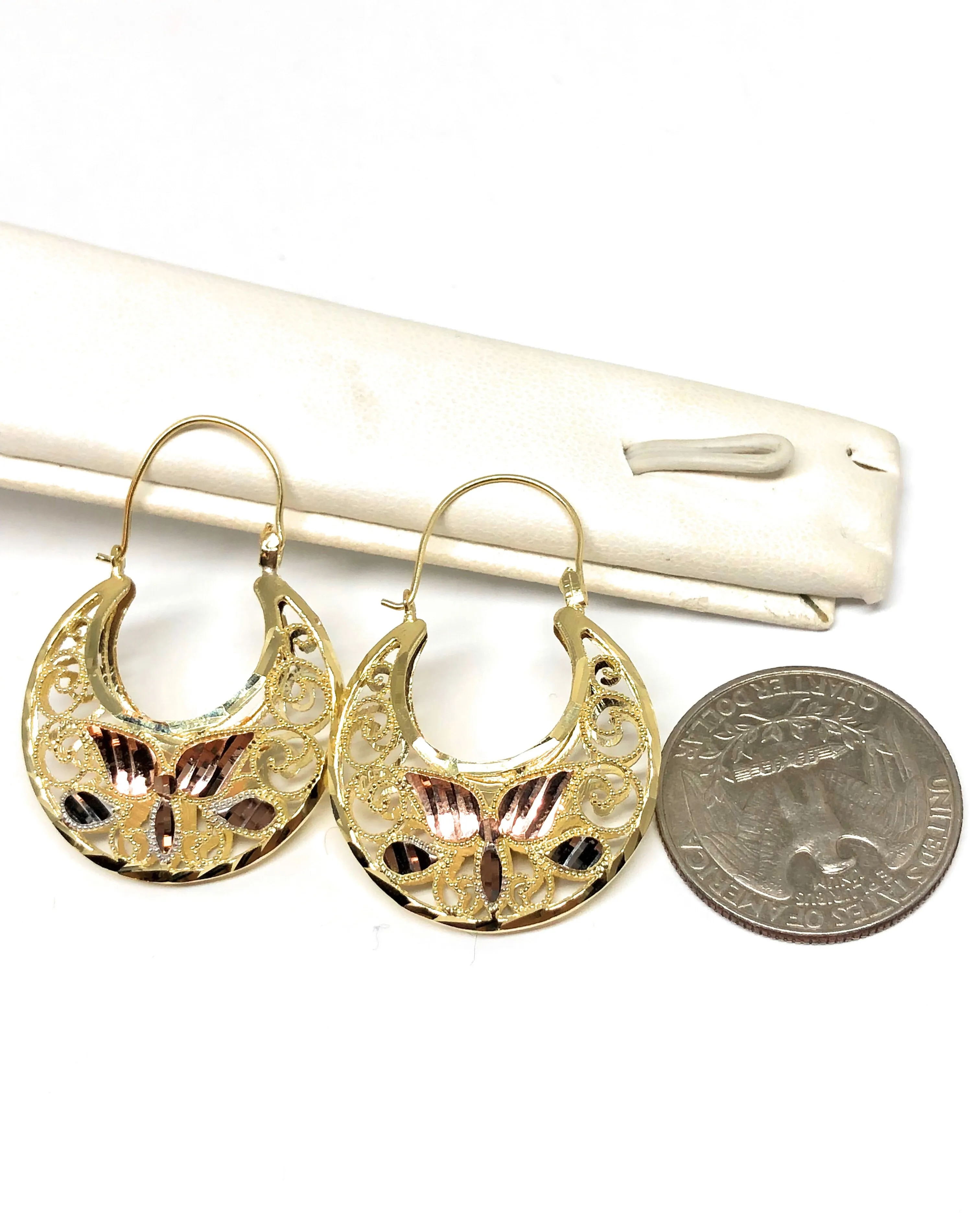 10k Solid Gold Flower Filigree Basket Earrings