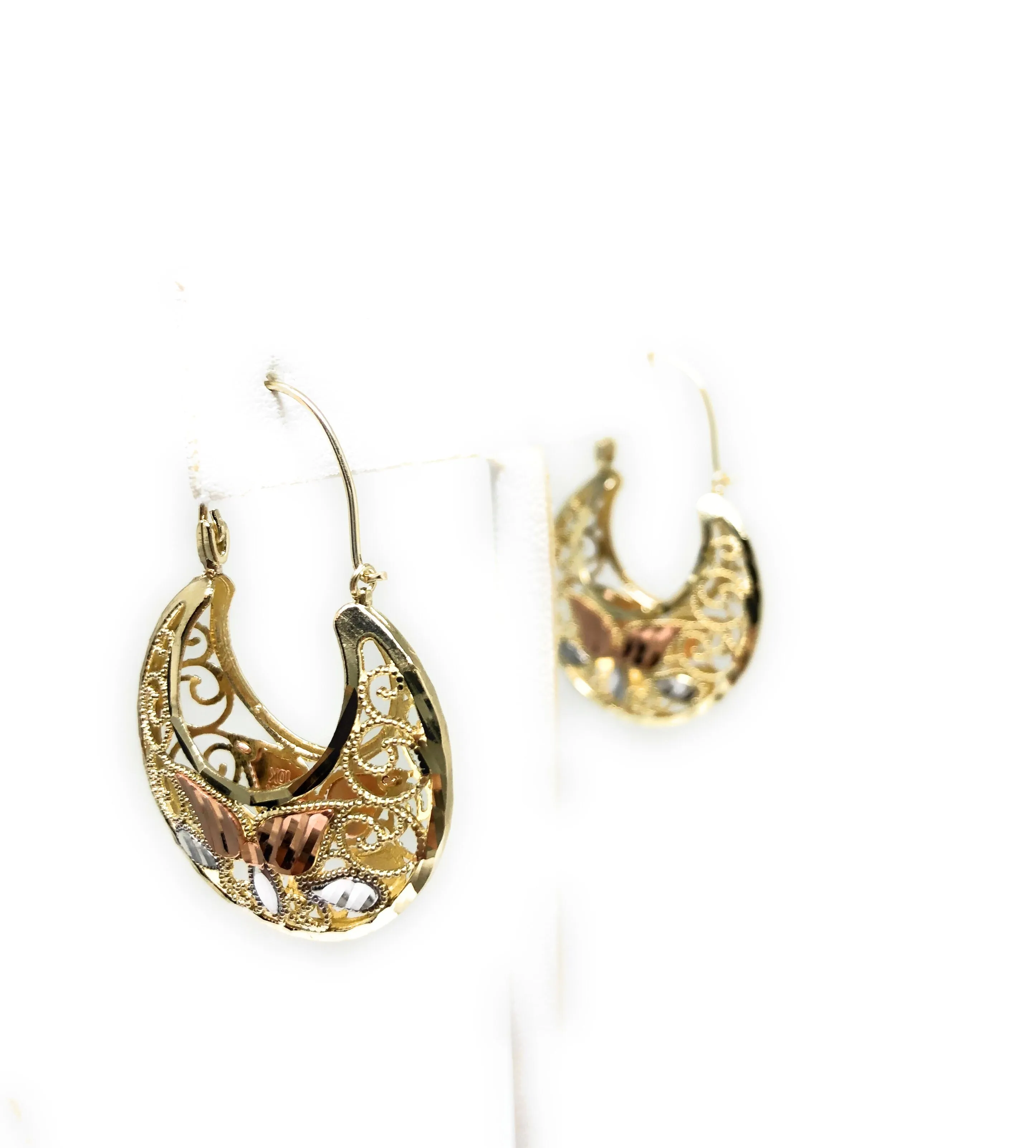 10k Solid Gold Flower Filigree Basket Earrings