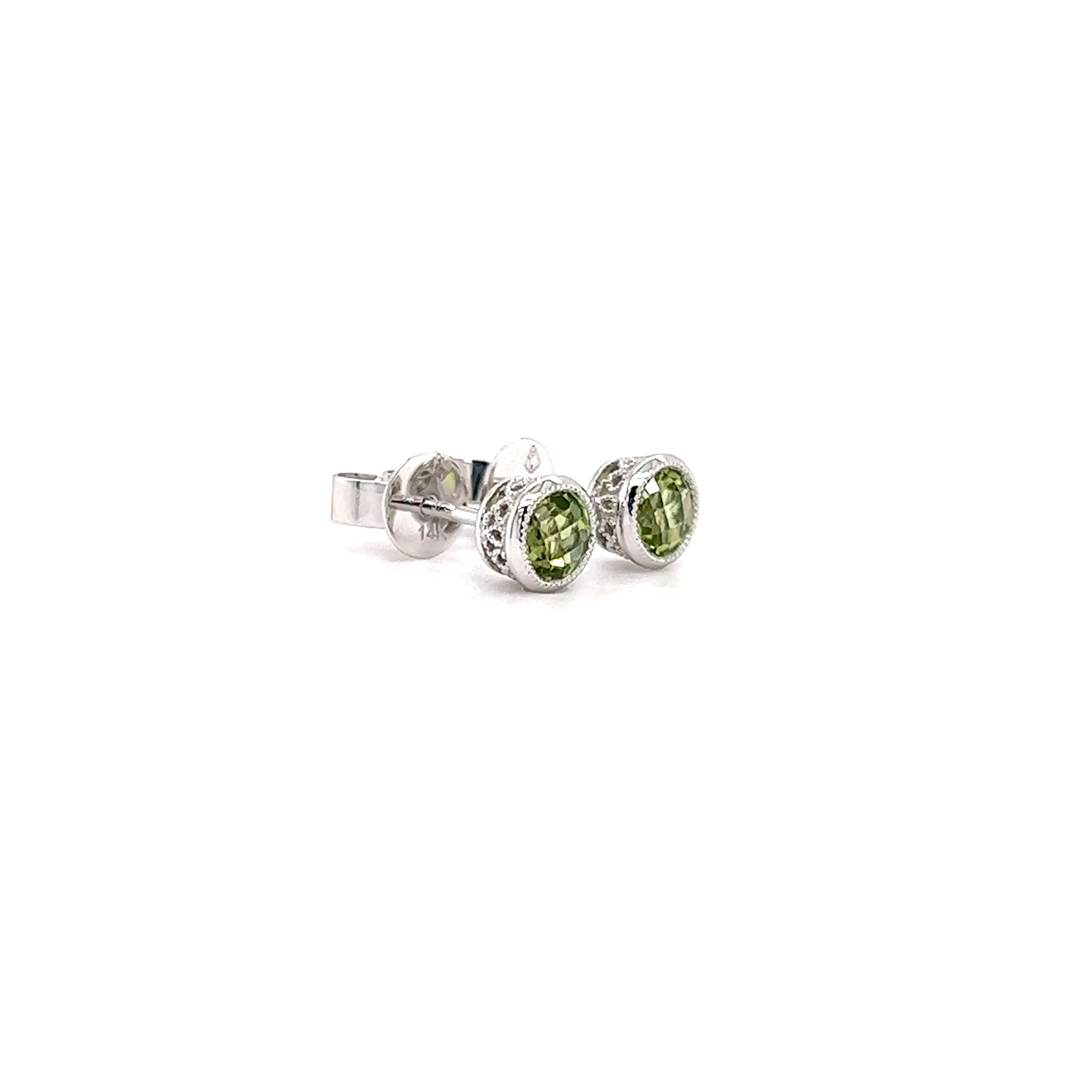 14K Gold Filigree Basket Peridot Stud Earrings