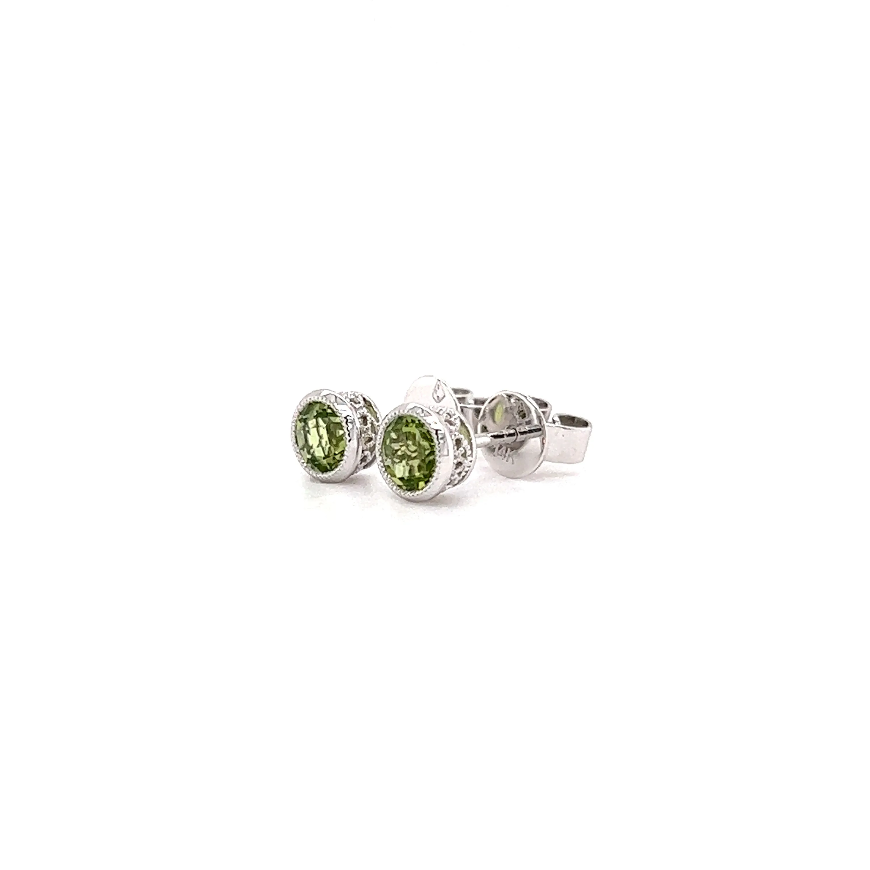 14K Gold Filigree Basket Peridot Stud Earrings