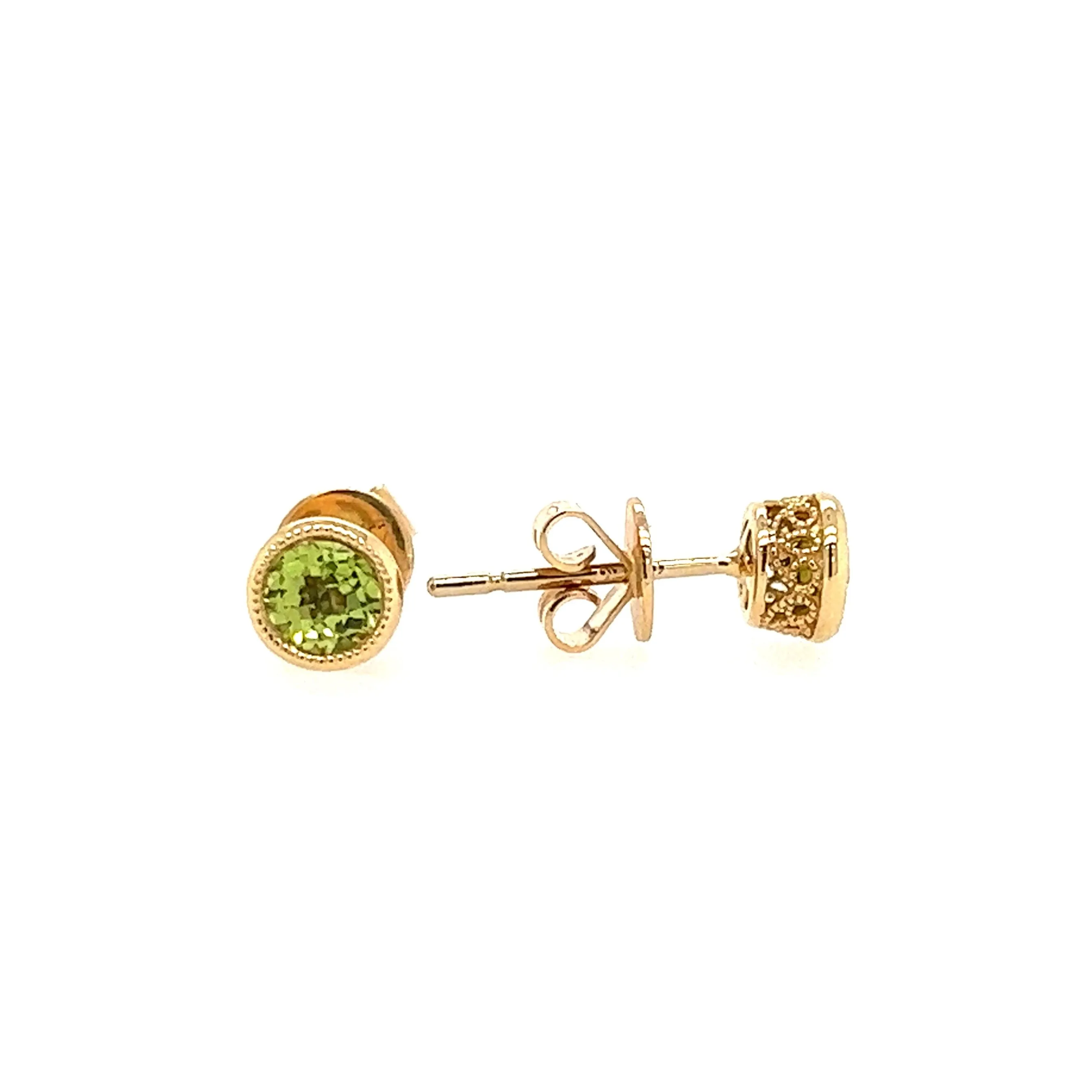 14K Gold Filigree Basket Peridot Stud Earrings