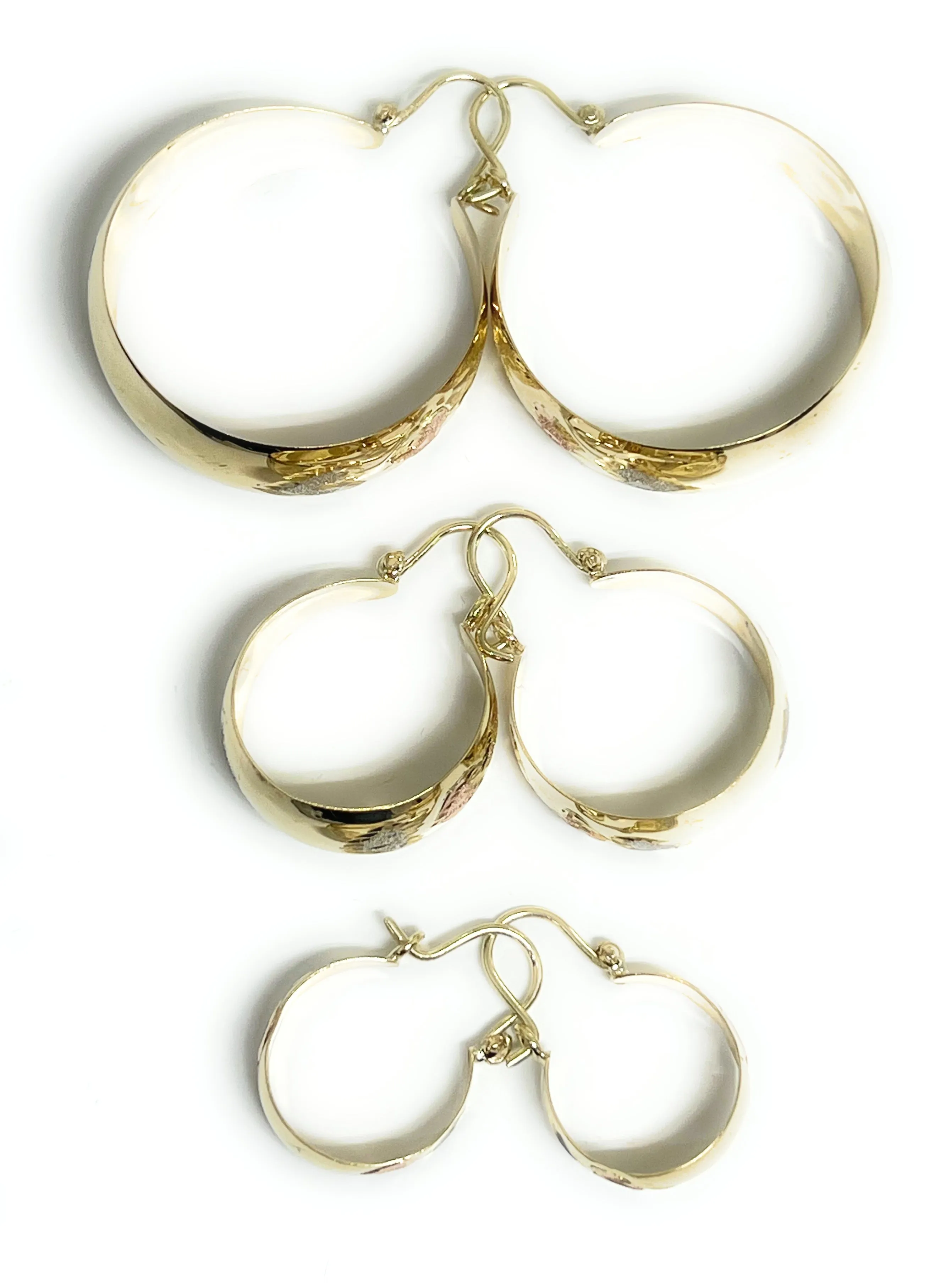 14k Solid Gold Tri-Color Heart Basket Earrings (SM,MED,LG)