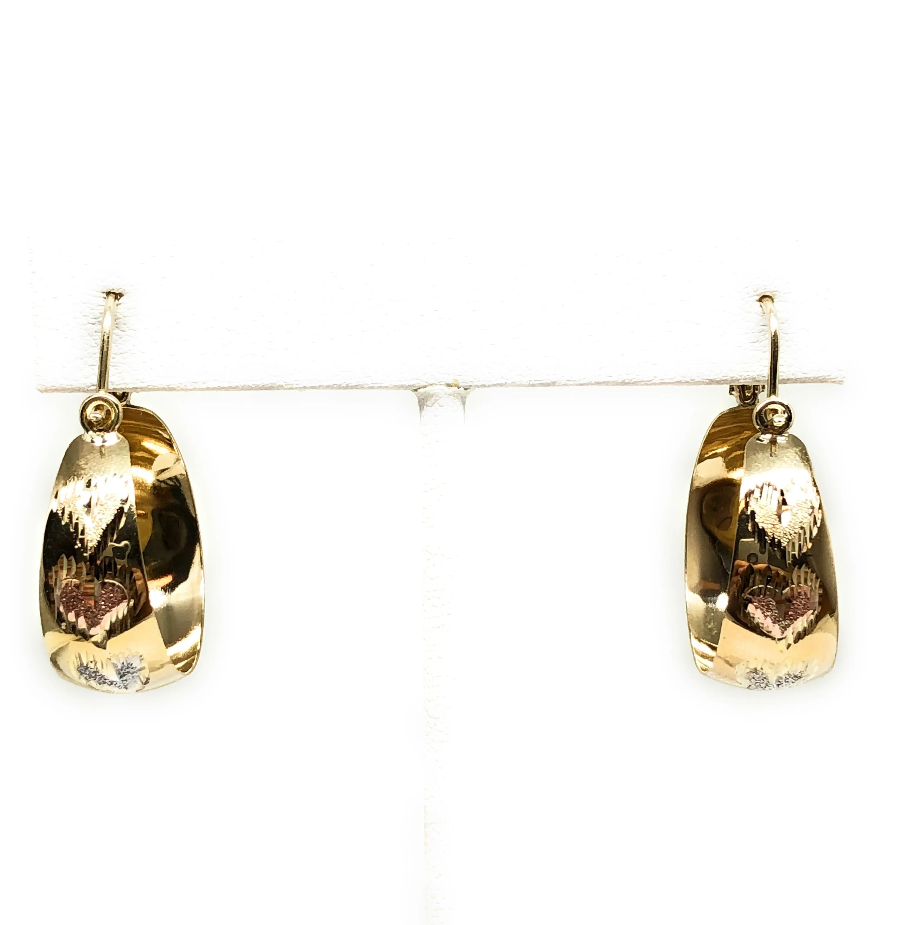 14k Solid Gold Tri-Color Heart Basket Earrings (SM,MED,LG)