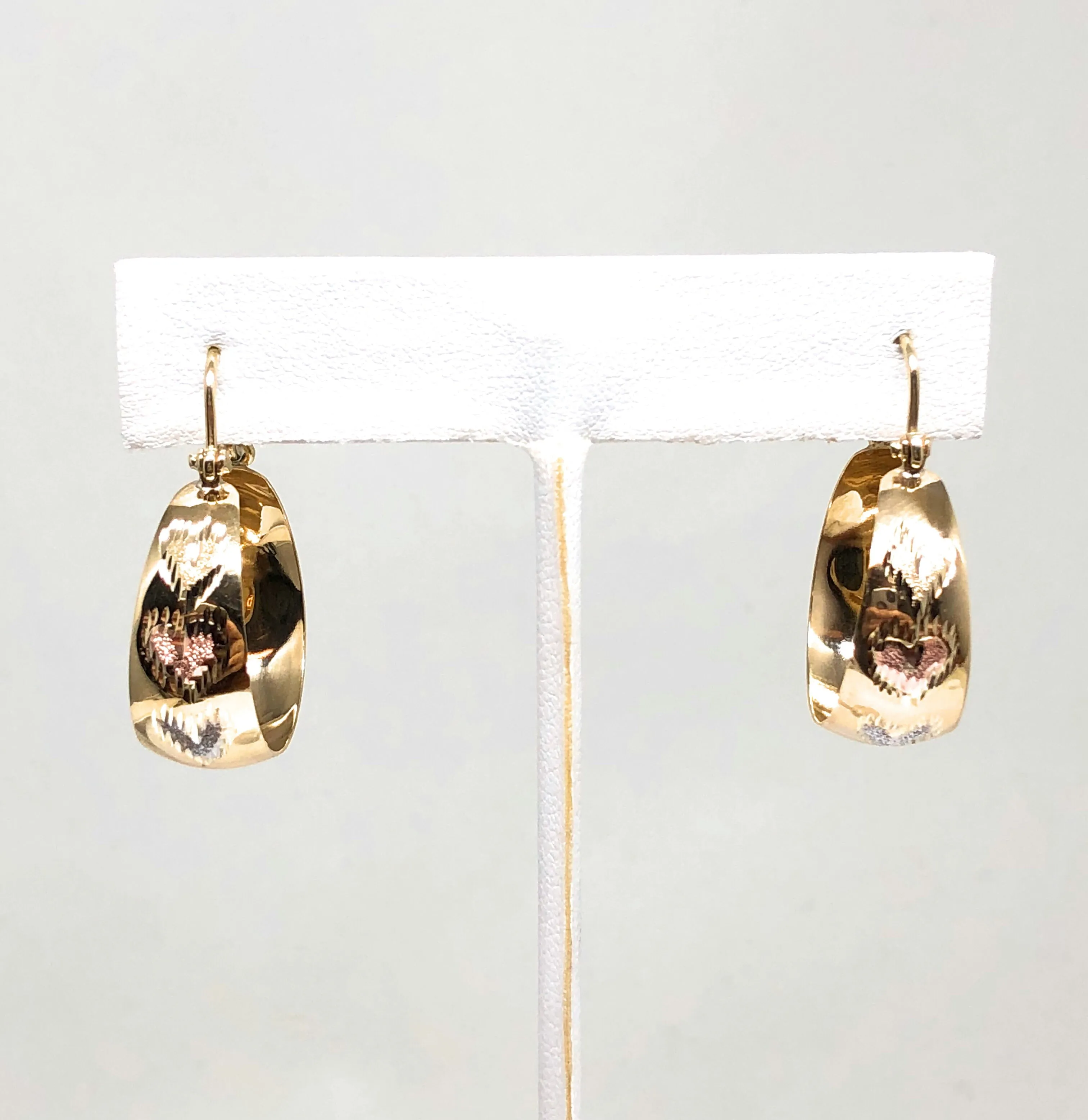 14k Solid Gold Tri-Color Heart Basket Earrings (SM,MED,LG)