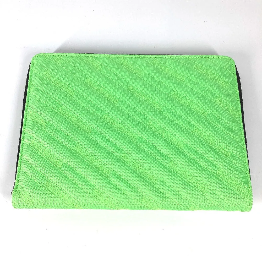 BALENCIAGA Clutch bag 554219 canvas Neon green logo explorer tablet mens