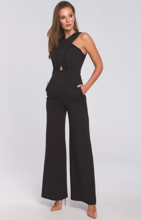 Black Cross-Front Jumpsuit