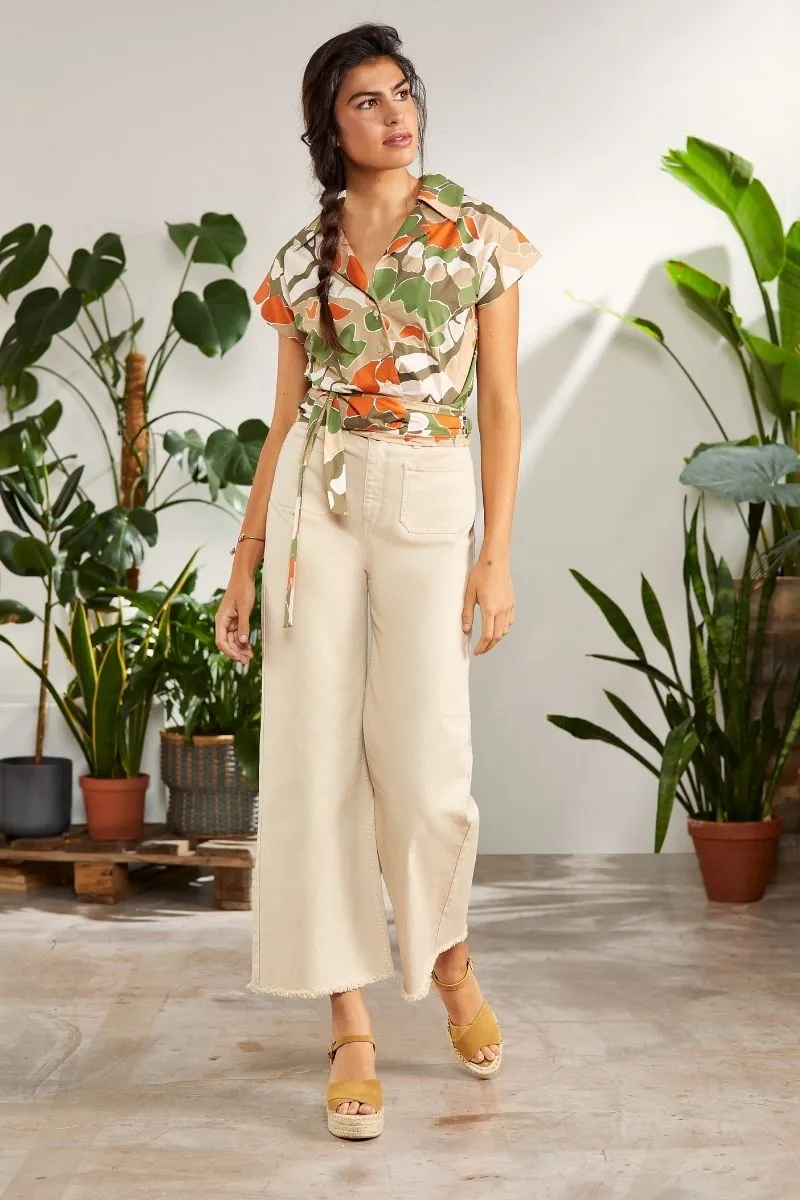 Cream Wide Leg Jeans with Pockets