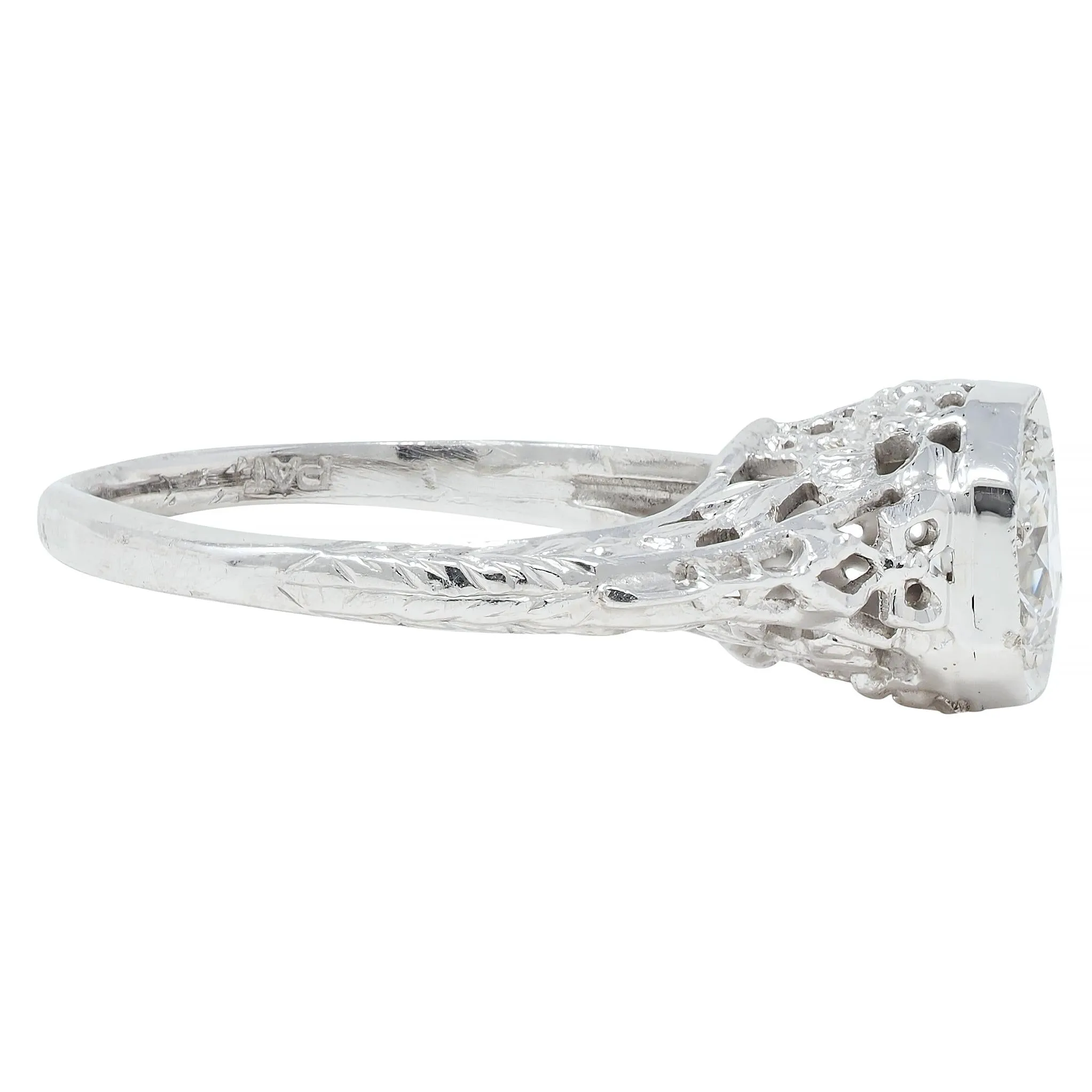 Edwardian Platinum Antique Bow Basket Engagement Ring with 0.45 CTW Old European Diamond