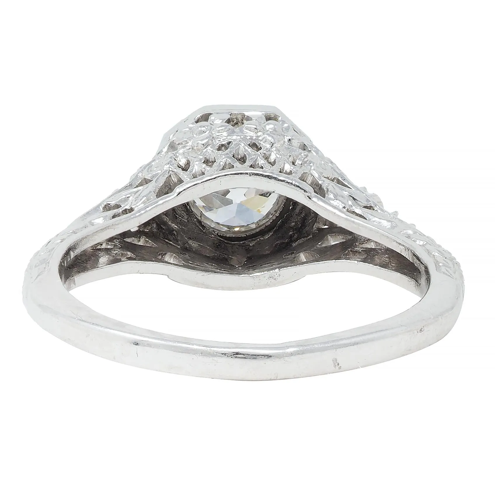 Edwardian Platinum Antique Bow Basket Engagement Ring with 0.45 CTW Old European Diamond