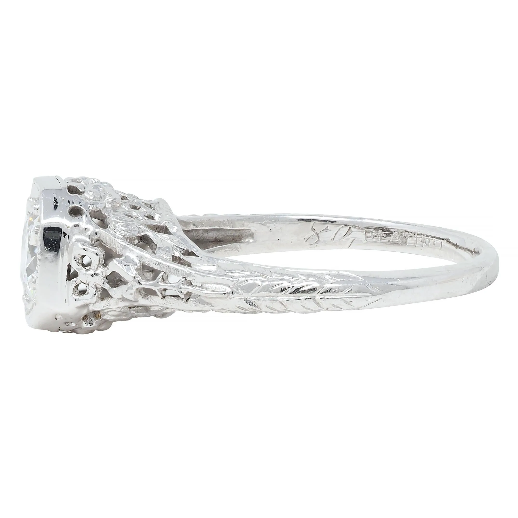 Edwardian Platinum Antique Bow Basket Engagement Ring with 0.45 CTW Old European Diamond