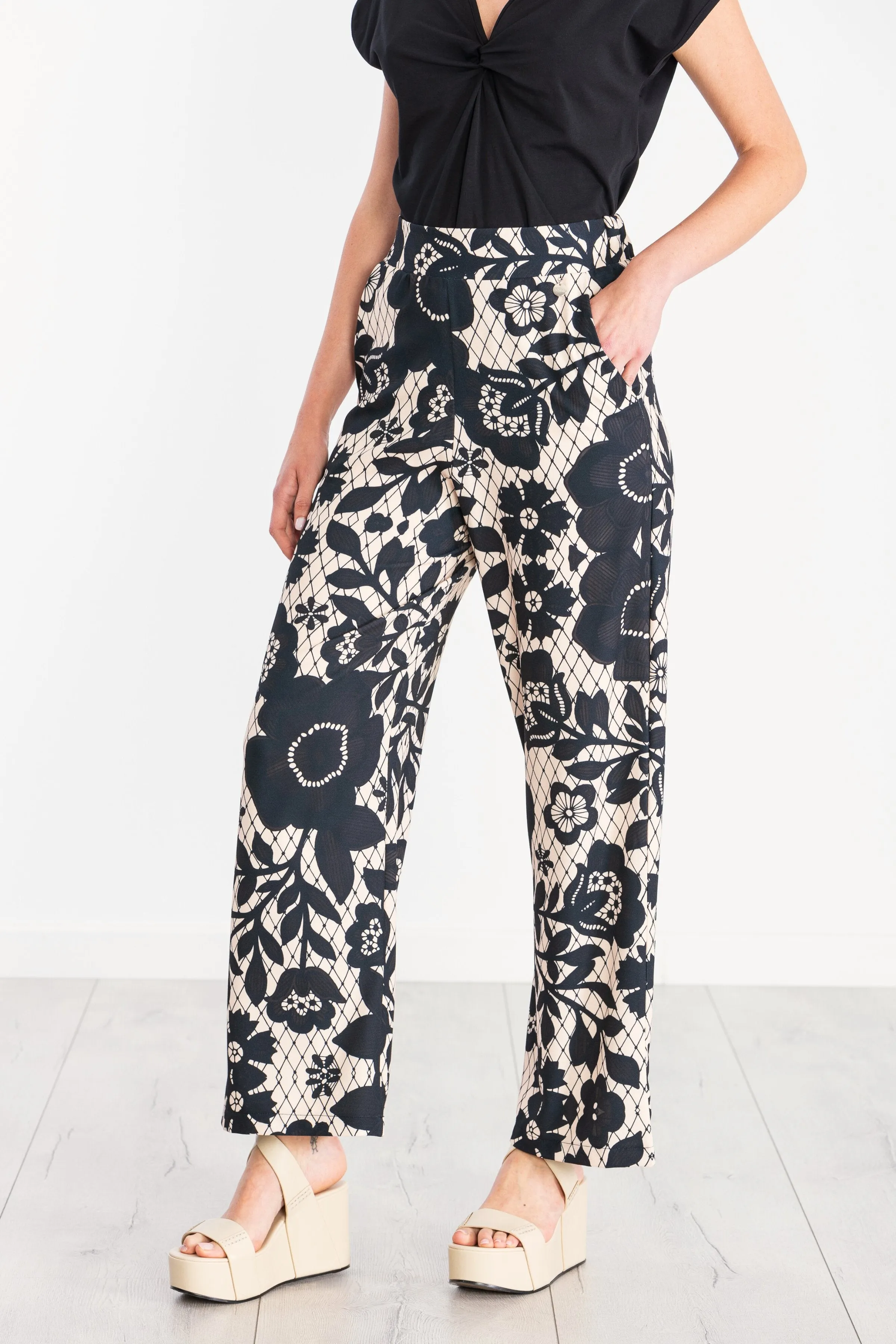 Floral Dark High-Waist Printed Pants by LolitasyL