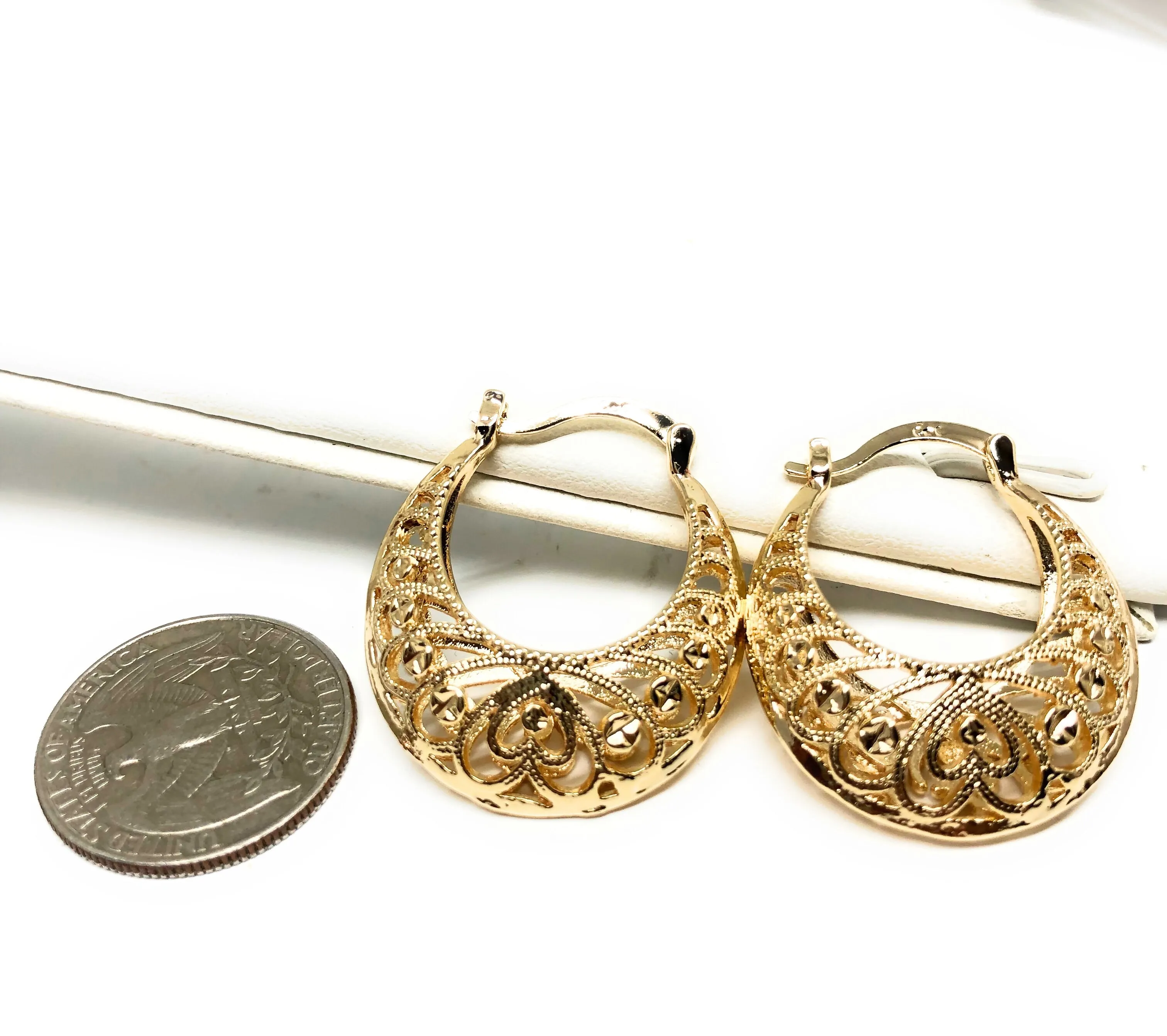 Gold Plated Filigree Heart Basket Earrings