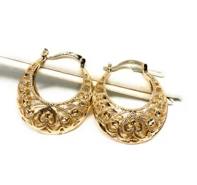 Gold Plated Filigree Heart Basket Earrings