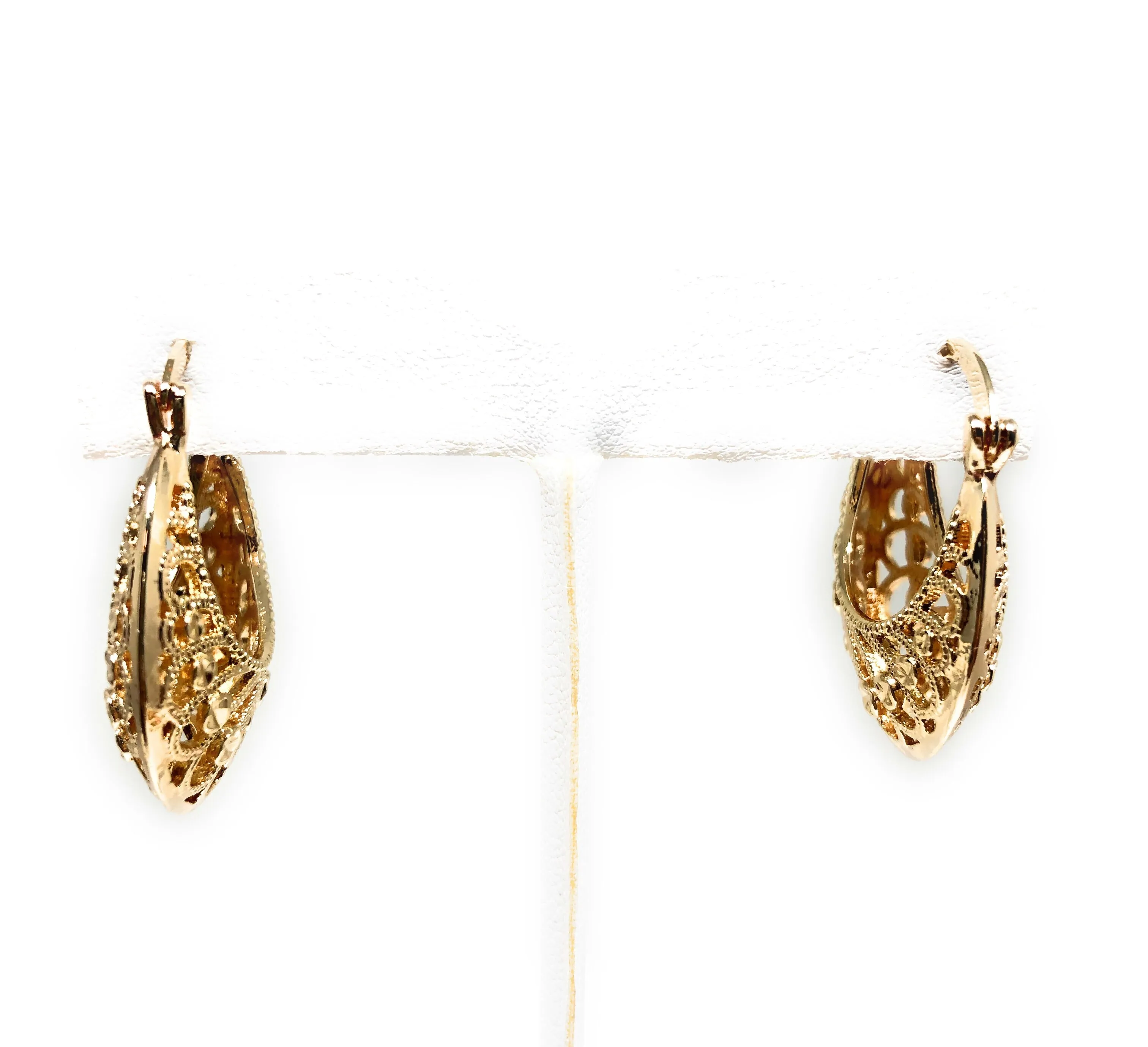 Gold Plated Filigree Heart Basket Earrings