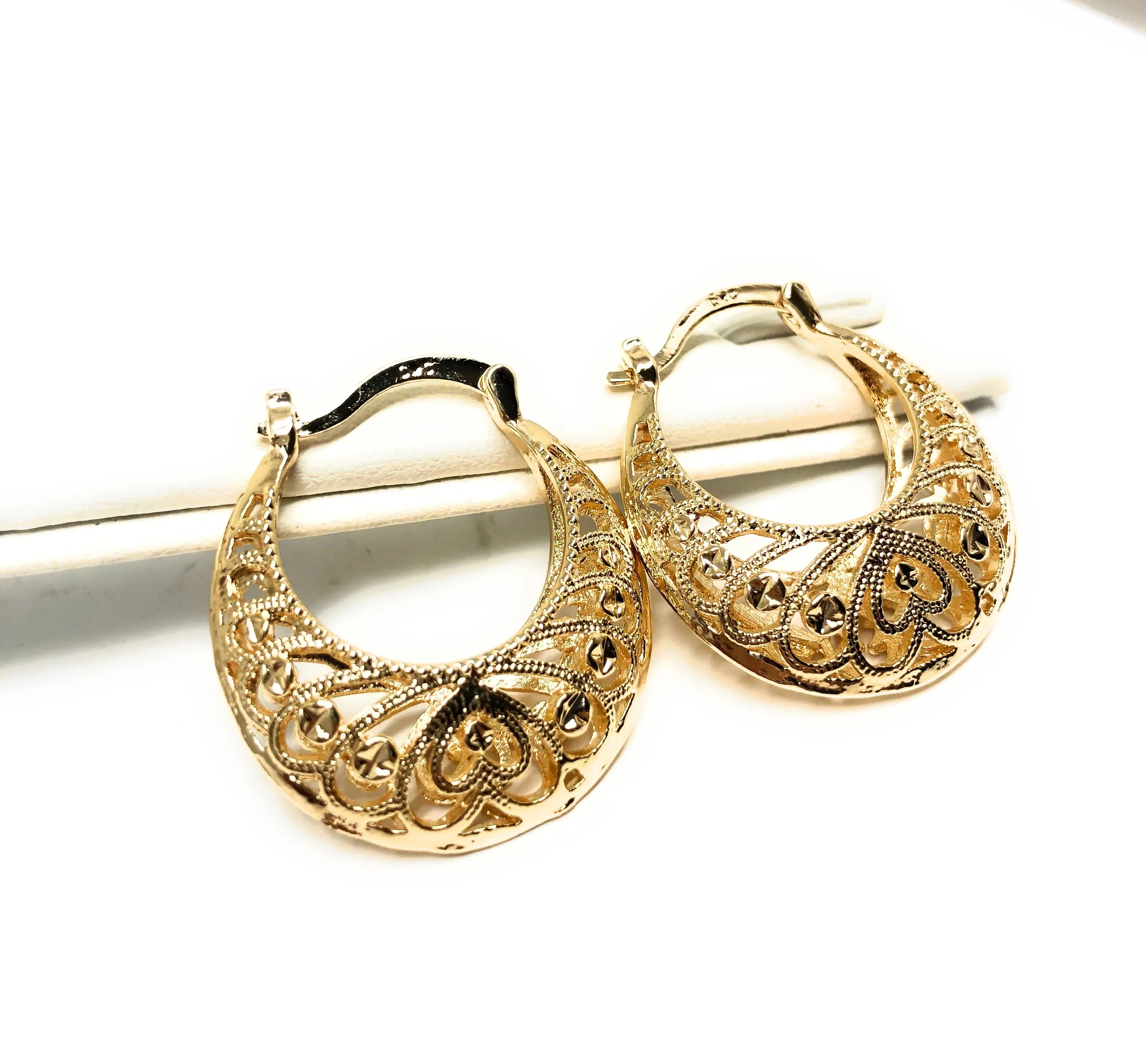 Gold Plated Filigree Heart Basket Earrings