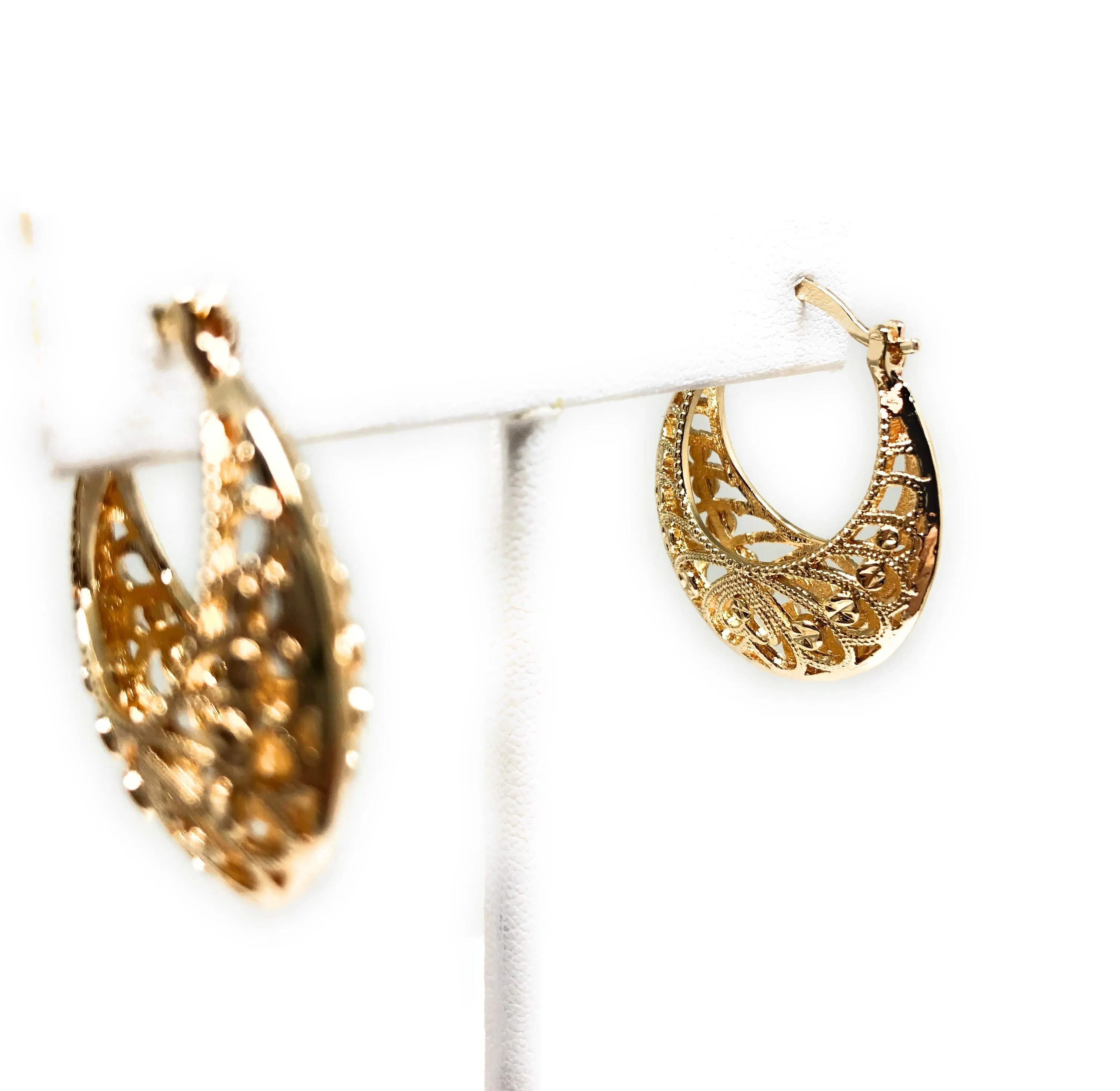 Gold Plated Filigree Heart Basket Earrings