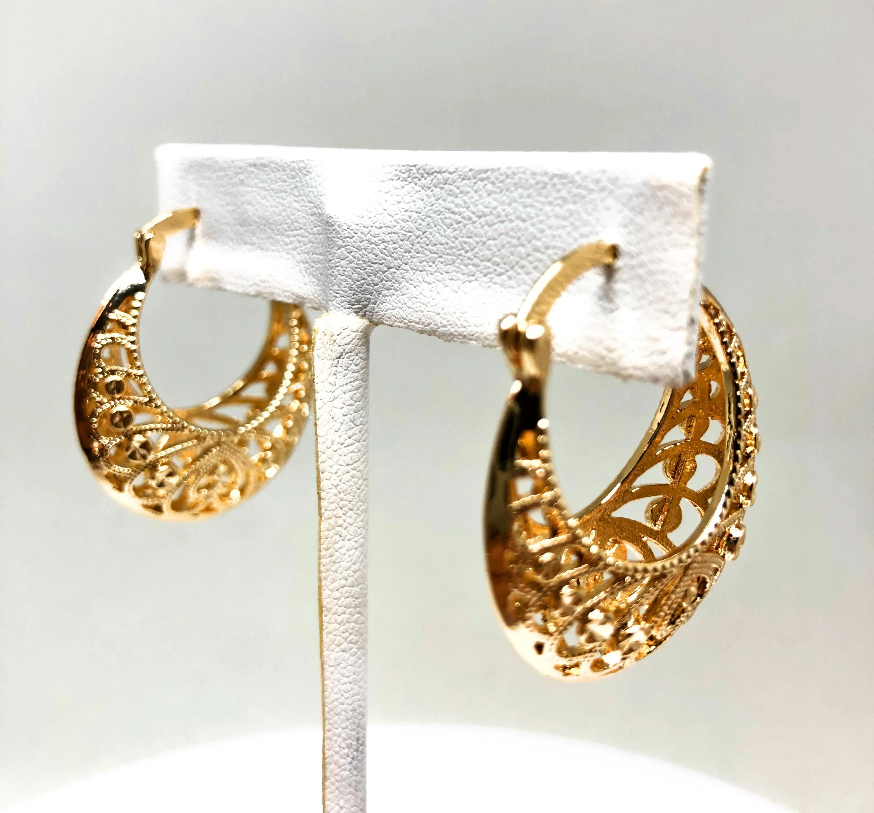 Gold Plated Filigree Heart Basket Earrings