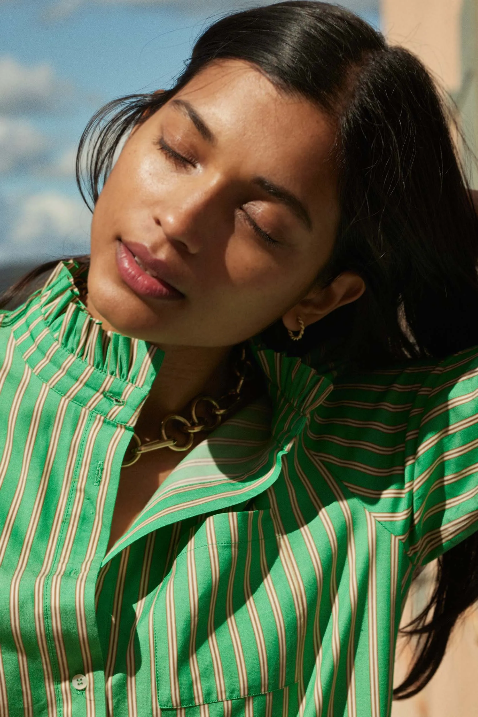 Green and Orange Striped Papille Jumpsuit