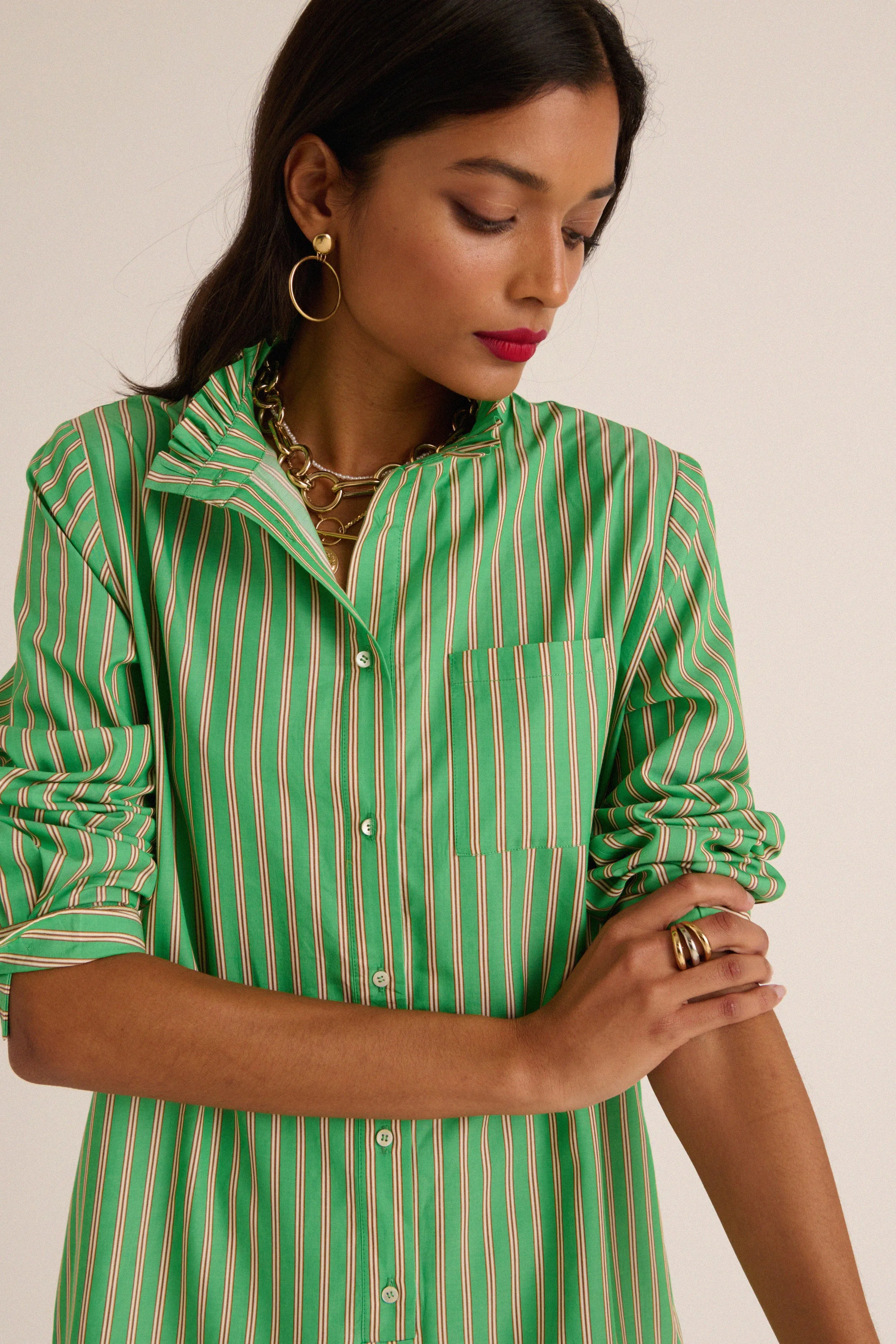 Green and Orange Striped Papille Jumpsuit