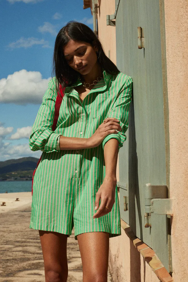 Green and Orange Striped Papille Jumpsuit