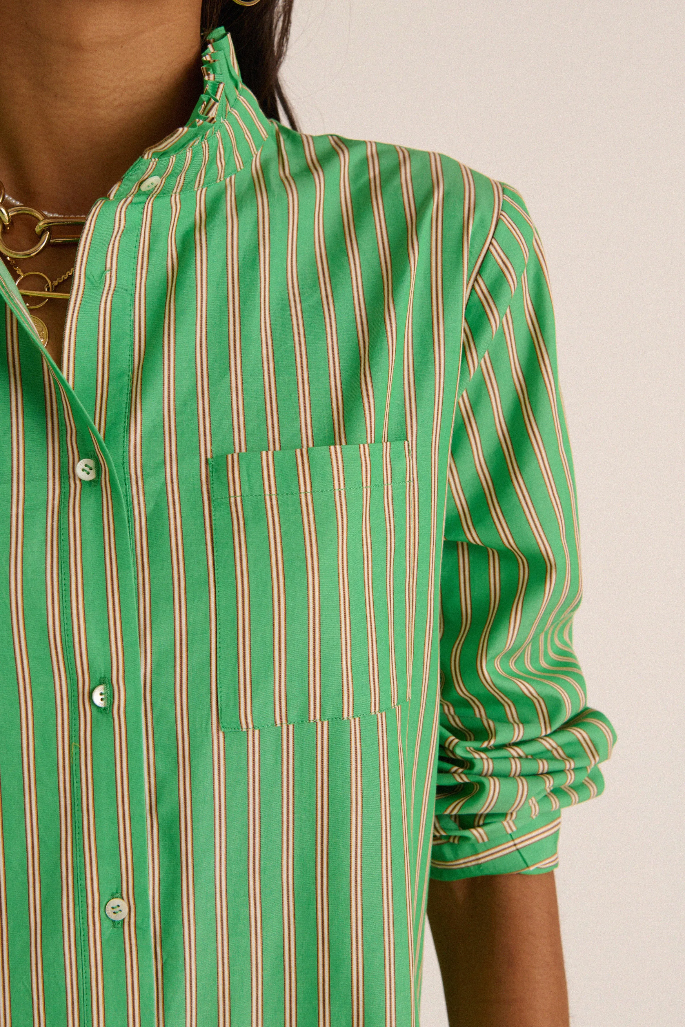 Green and Orange Striped Papille Jumpsuit