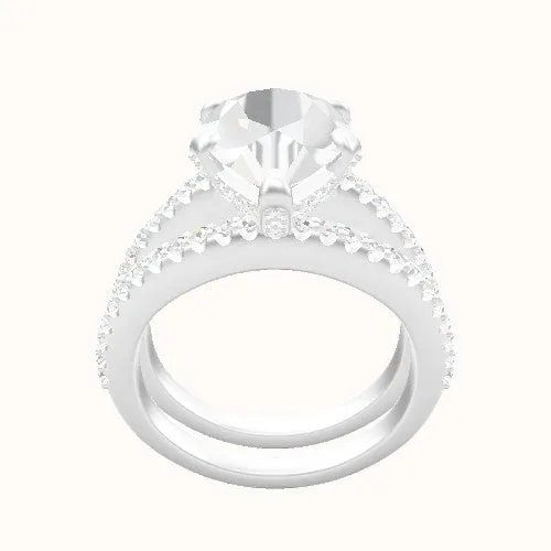 Illusion Set Shank Engagement Ring With Pave Basket Head and Matching Band