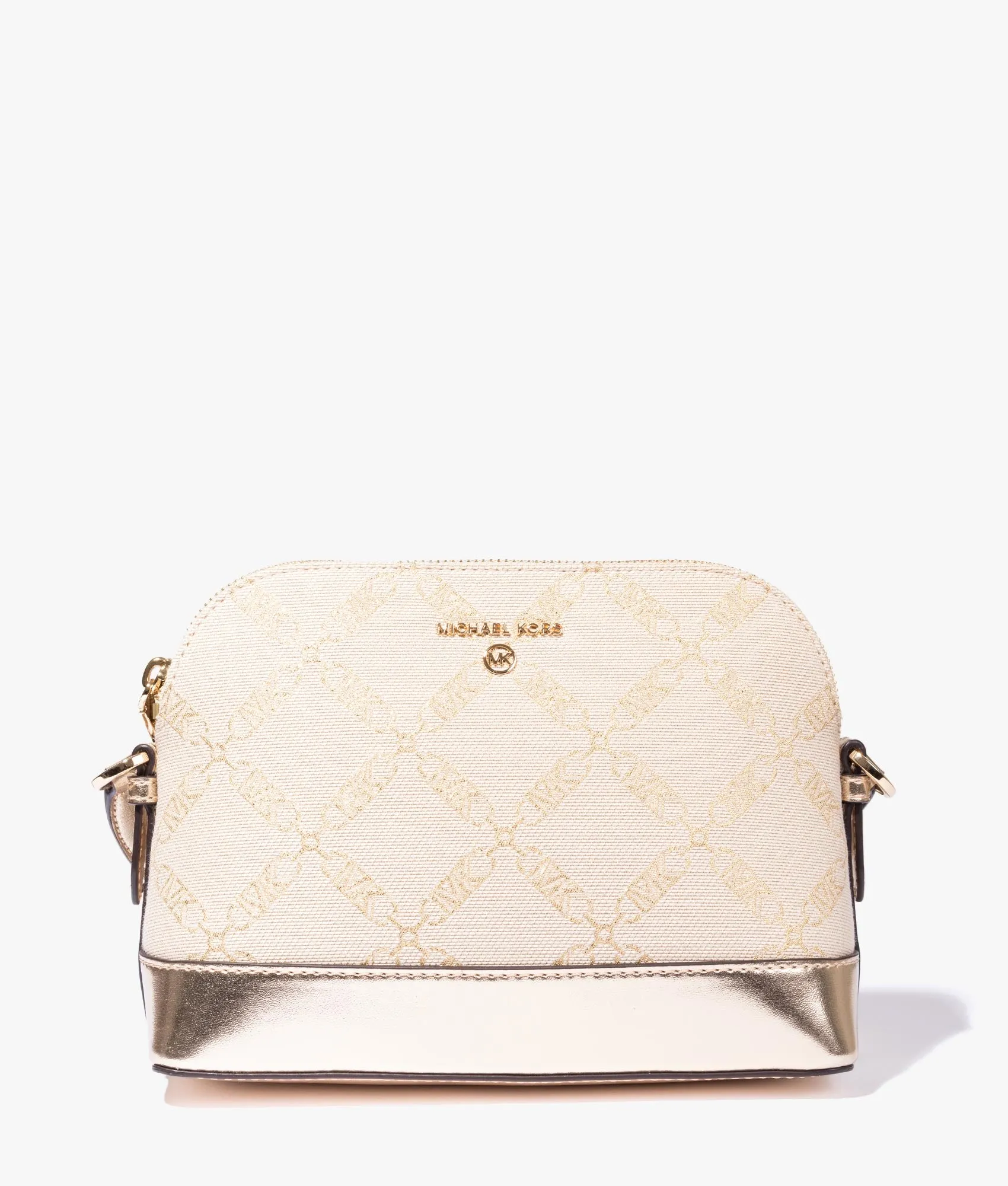 Jet set dome crossbody in natural & pale gold