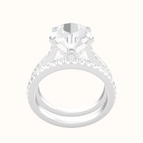 Pave Cathedral Engagement Ring With Pave Basket Head and Matching Band