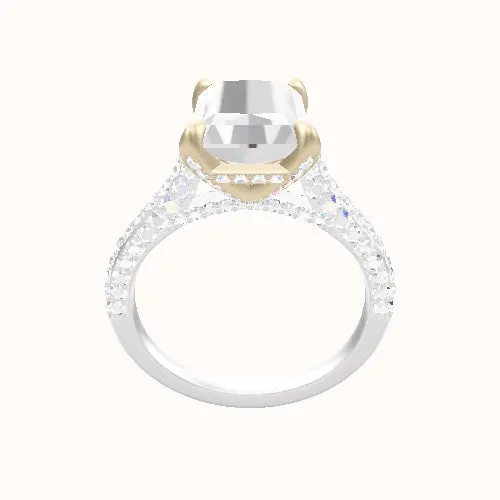 Petite Cathedral Three Row Engagement Ring With Pave Basket Head