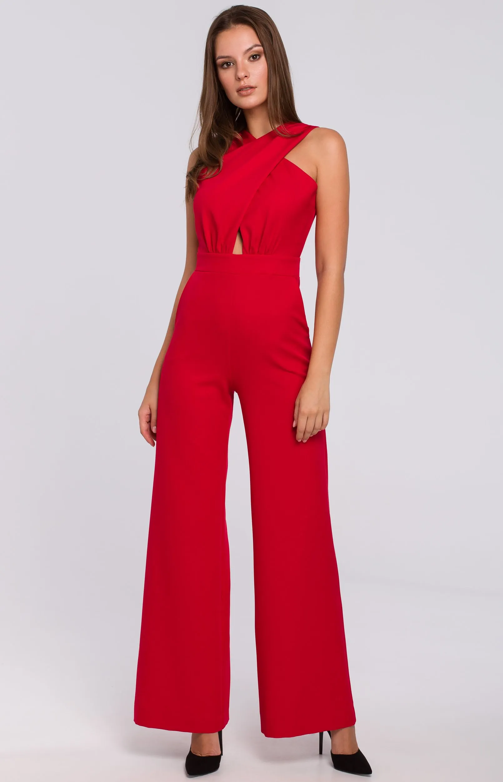 Red Cross-Front Jumpsuit