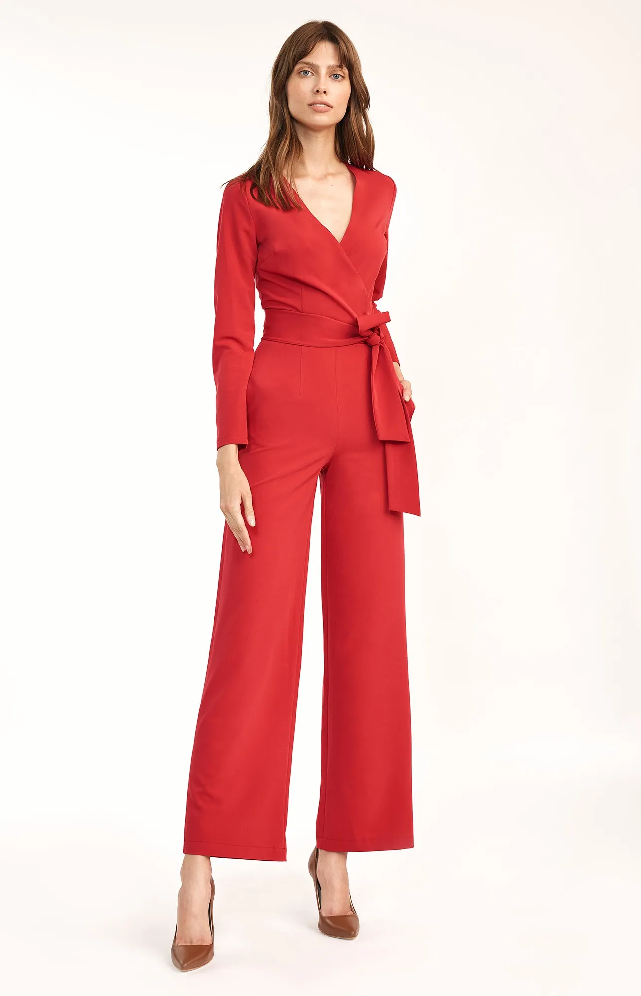 Red Heart Wrap Jumpsuit