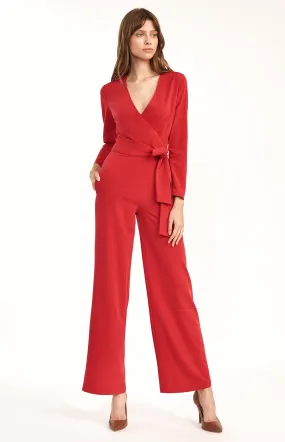 Red Heart Wrap Jumpsuit