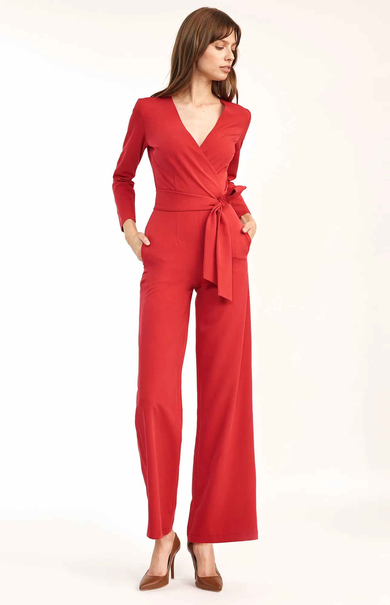 Red Heart Wrap Jumpsuit