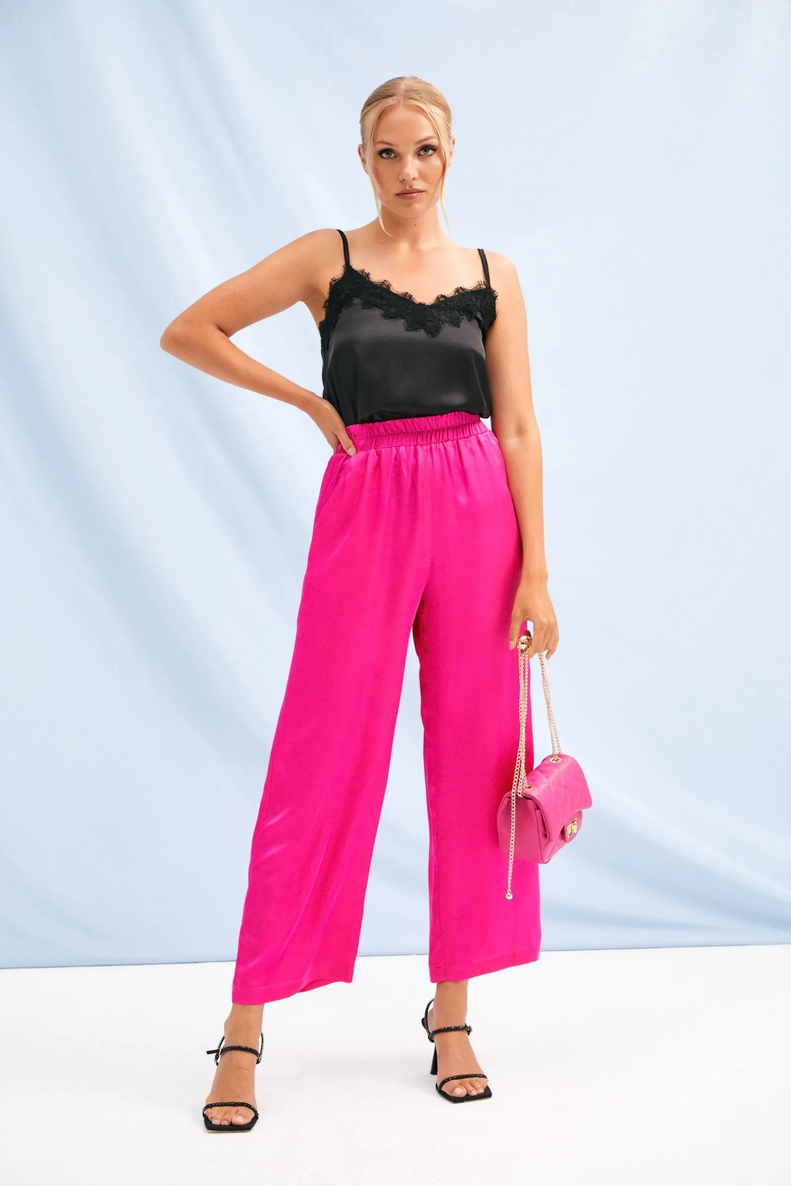 Satin Fuchsia Pants with Elastic Waistband by LolitasyL