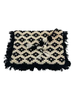 Shiraleah Black & White Cotton Abstract Fringe Detail Zip Close Clutch