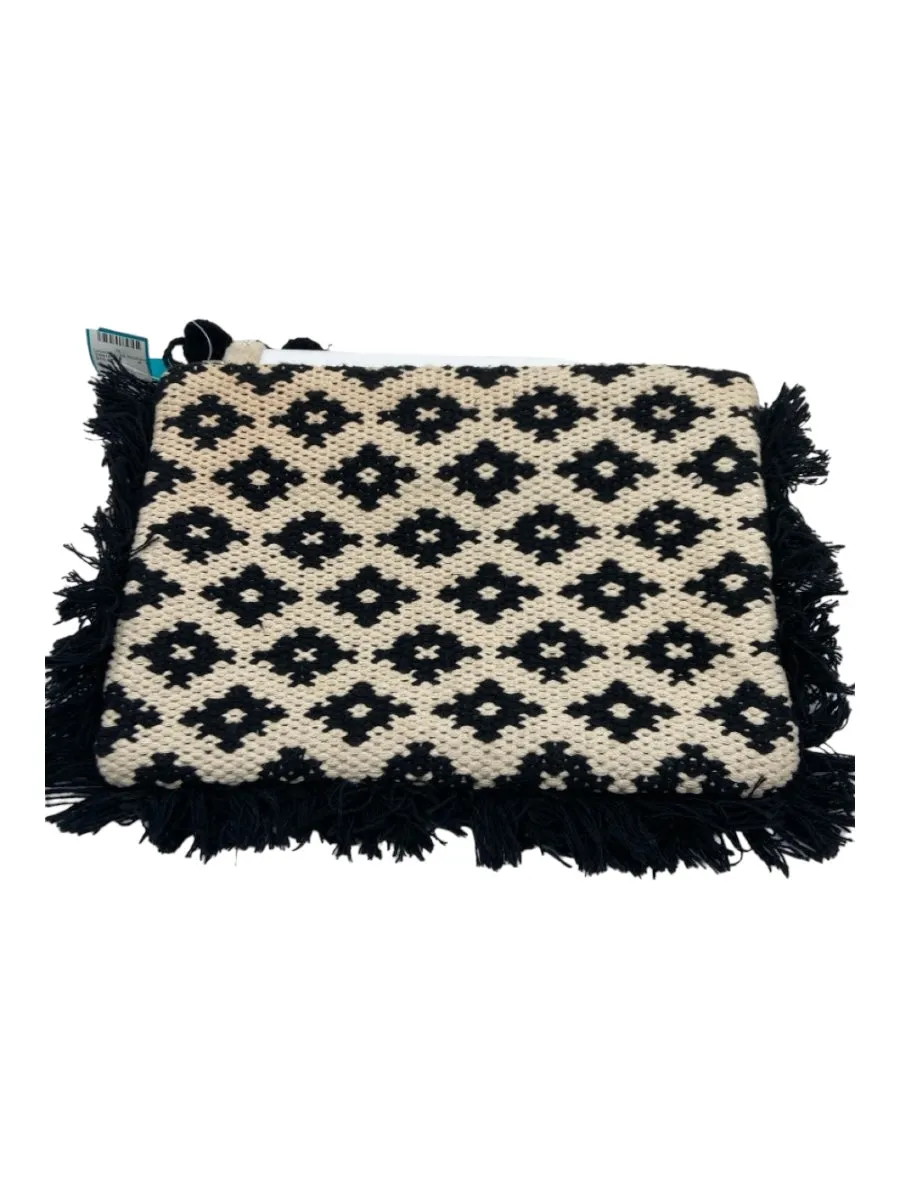 Shiraleah Black & White Cotton Abstract Fringe Detail Zip Close Clutch