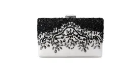 White Black Vintage Beaded Diamante Floral Jewels Clutch Bag Retangular Jewelry Box