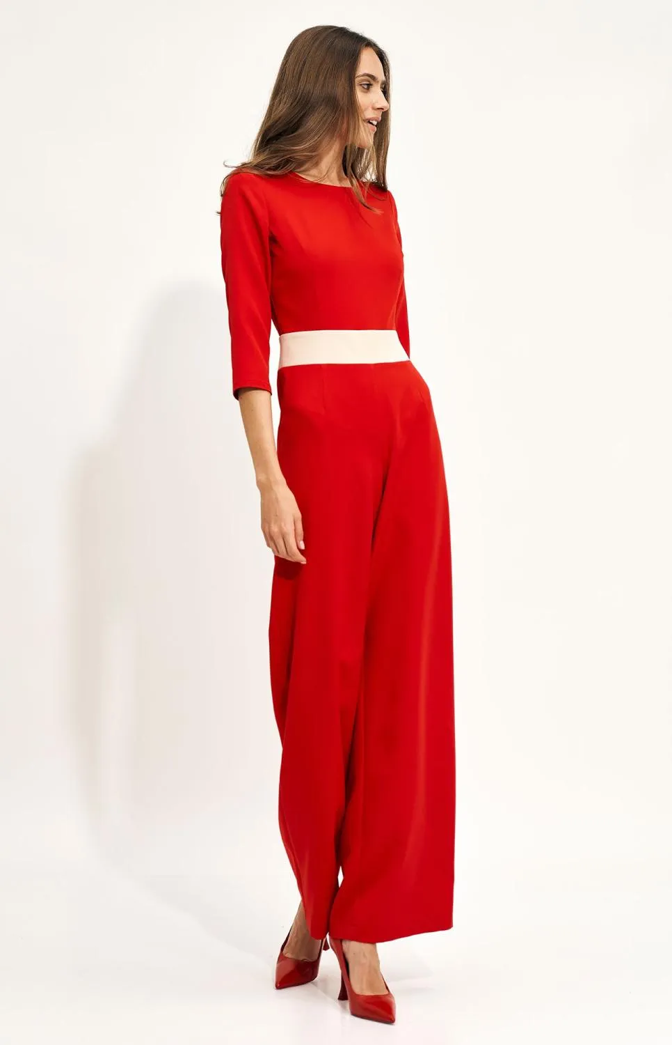 Wide Leg Red Jumpsuit